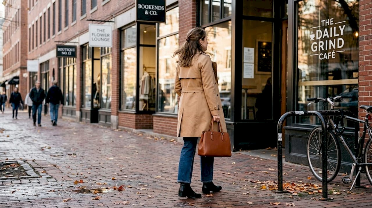 Woman with stylish classic bag city street