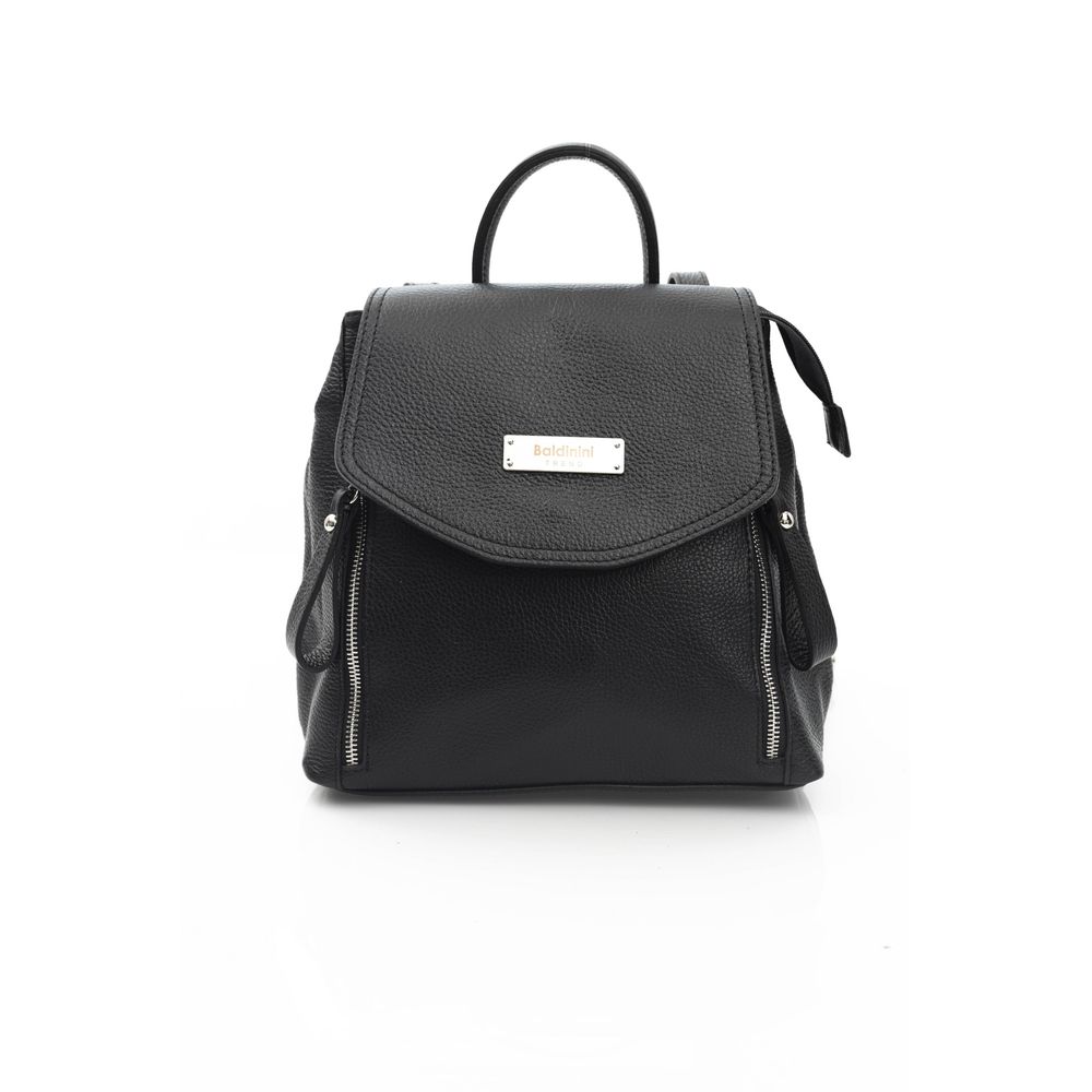 Black Leather Women Backpack