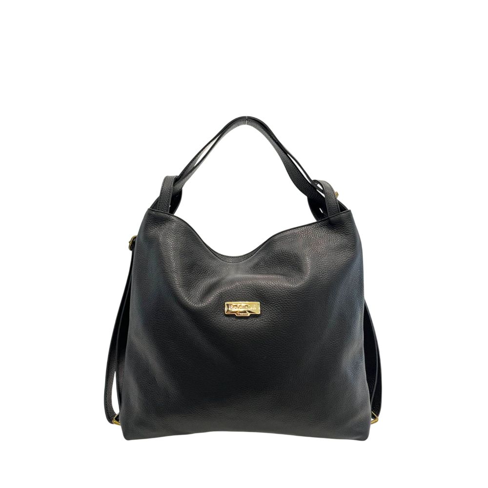 Black Leather Women Backpack