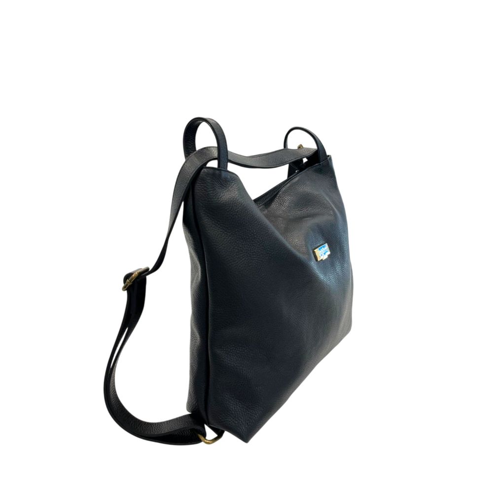 Black Leather Women Backpack