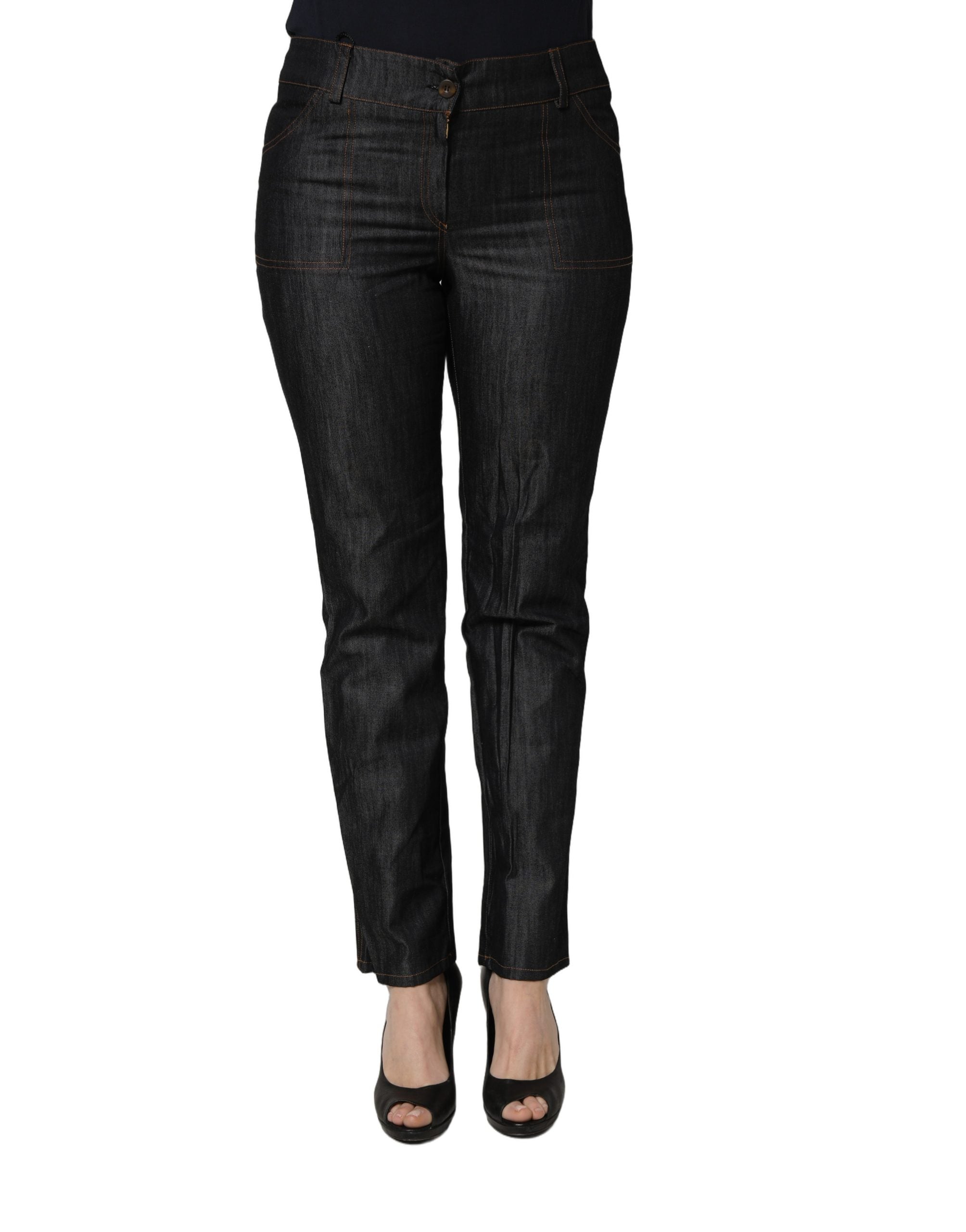 Black Cotton Mid Waist Skinny Denim Trouser Jeans