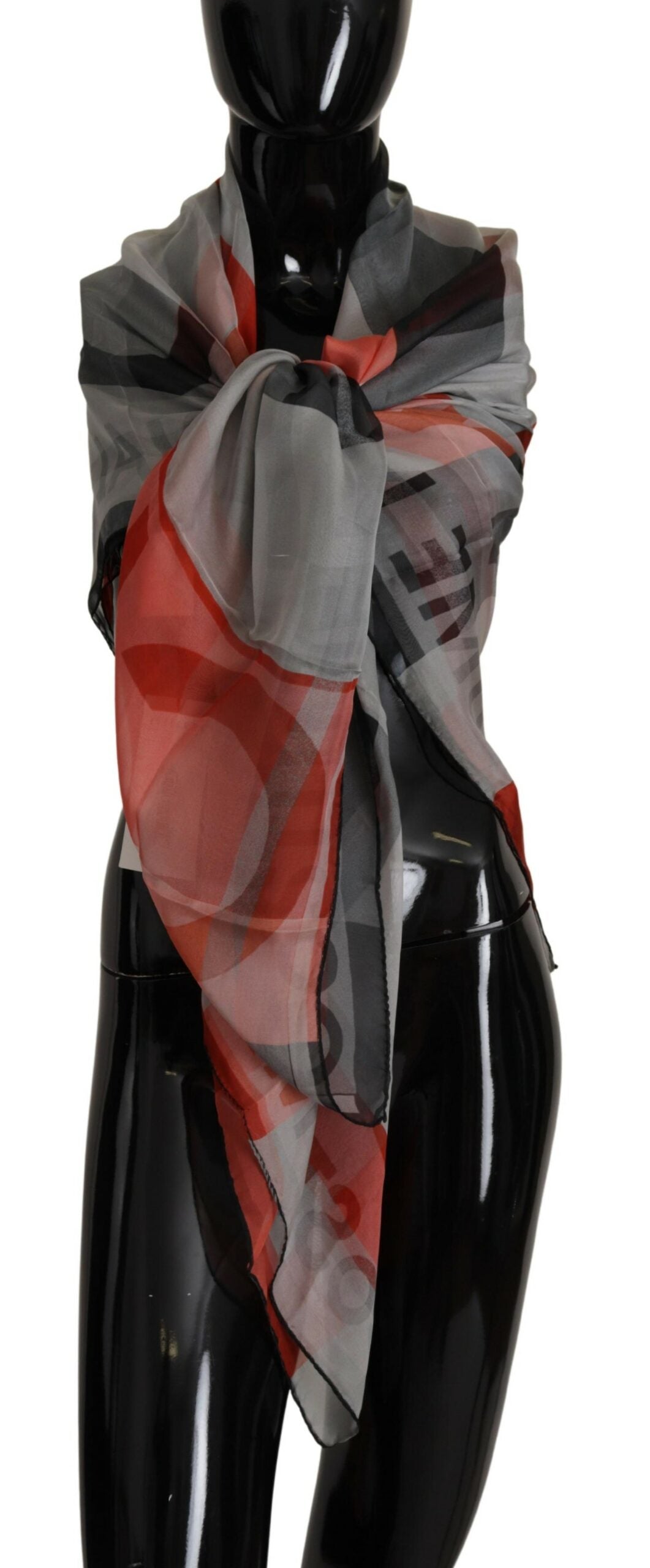 Gray Red Shawl Foulard Wrap Scarf
