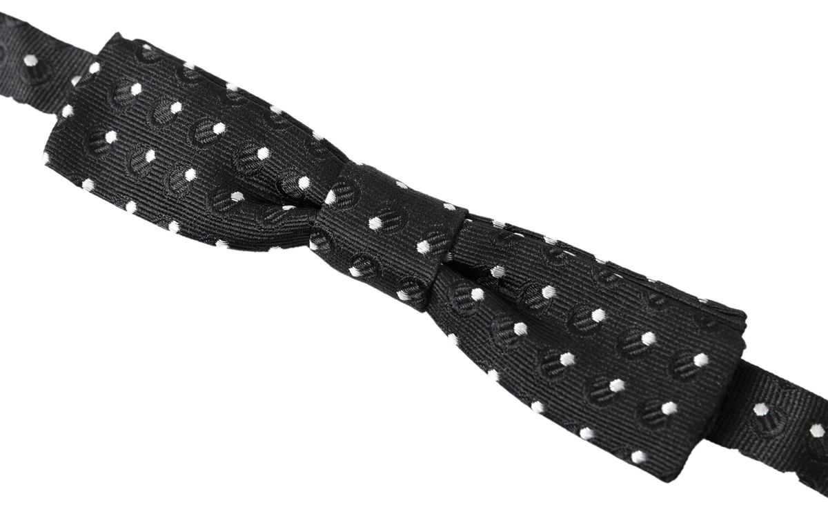 Black Polka Dot Silk Adjustable Men Neck Papillon Bow Tie