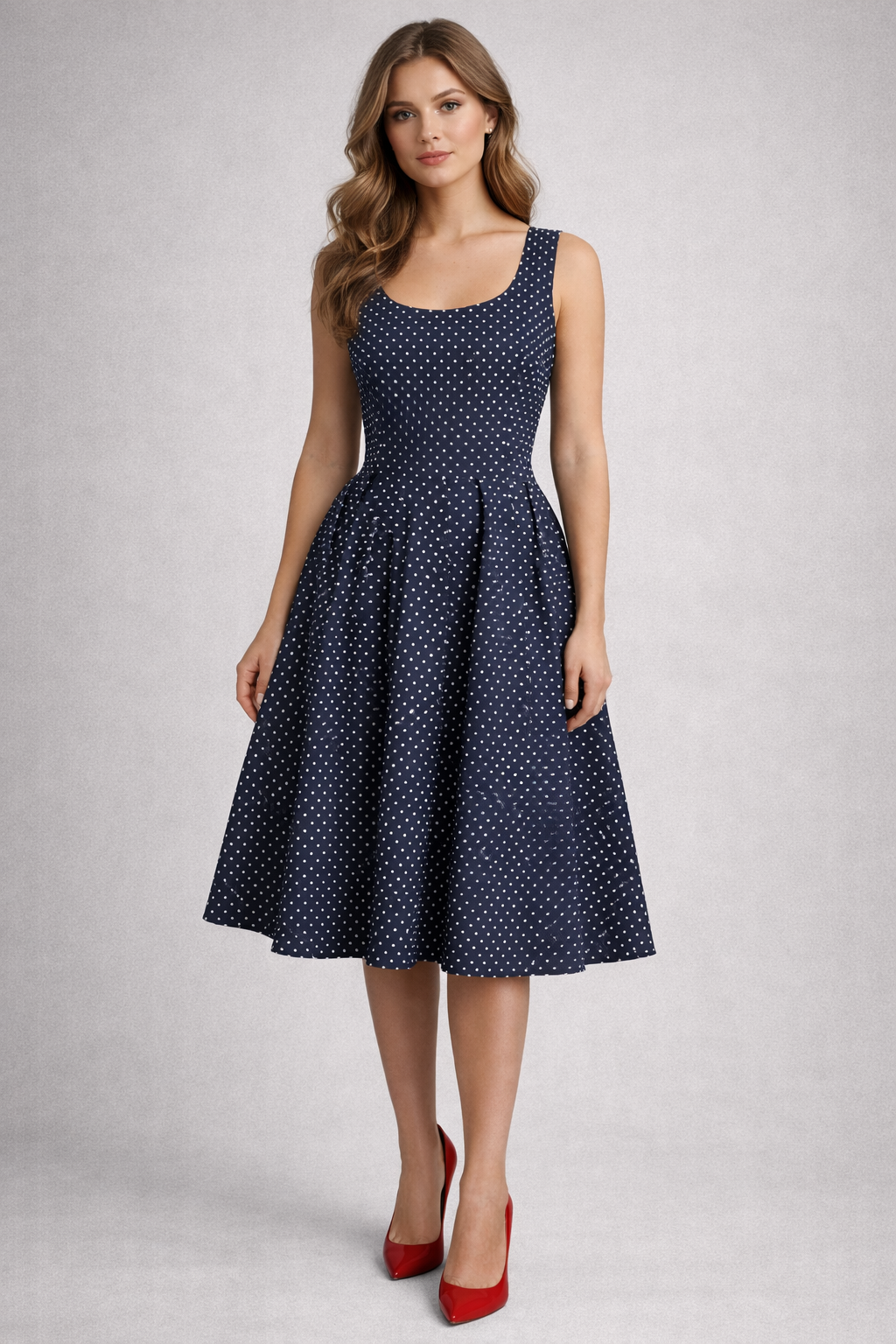 Blue Dotted Cotton A-Line Gown Dress