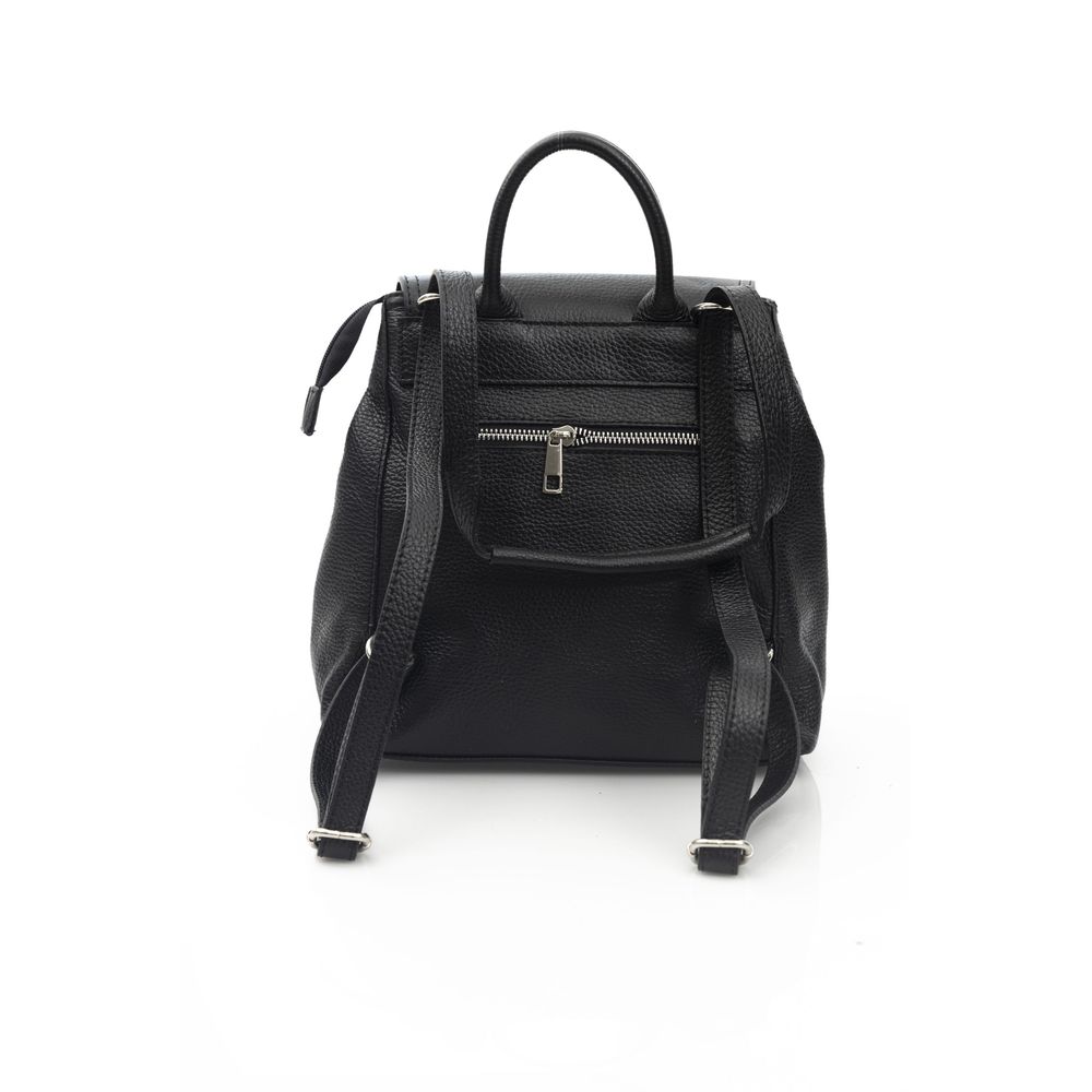 Black Leather Women Backpack
