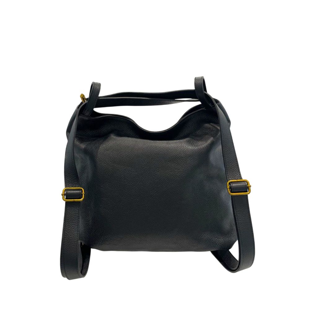 Black Leather Women Backpack