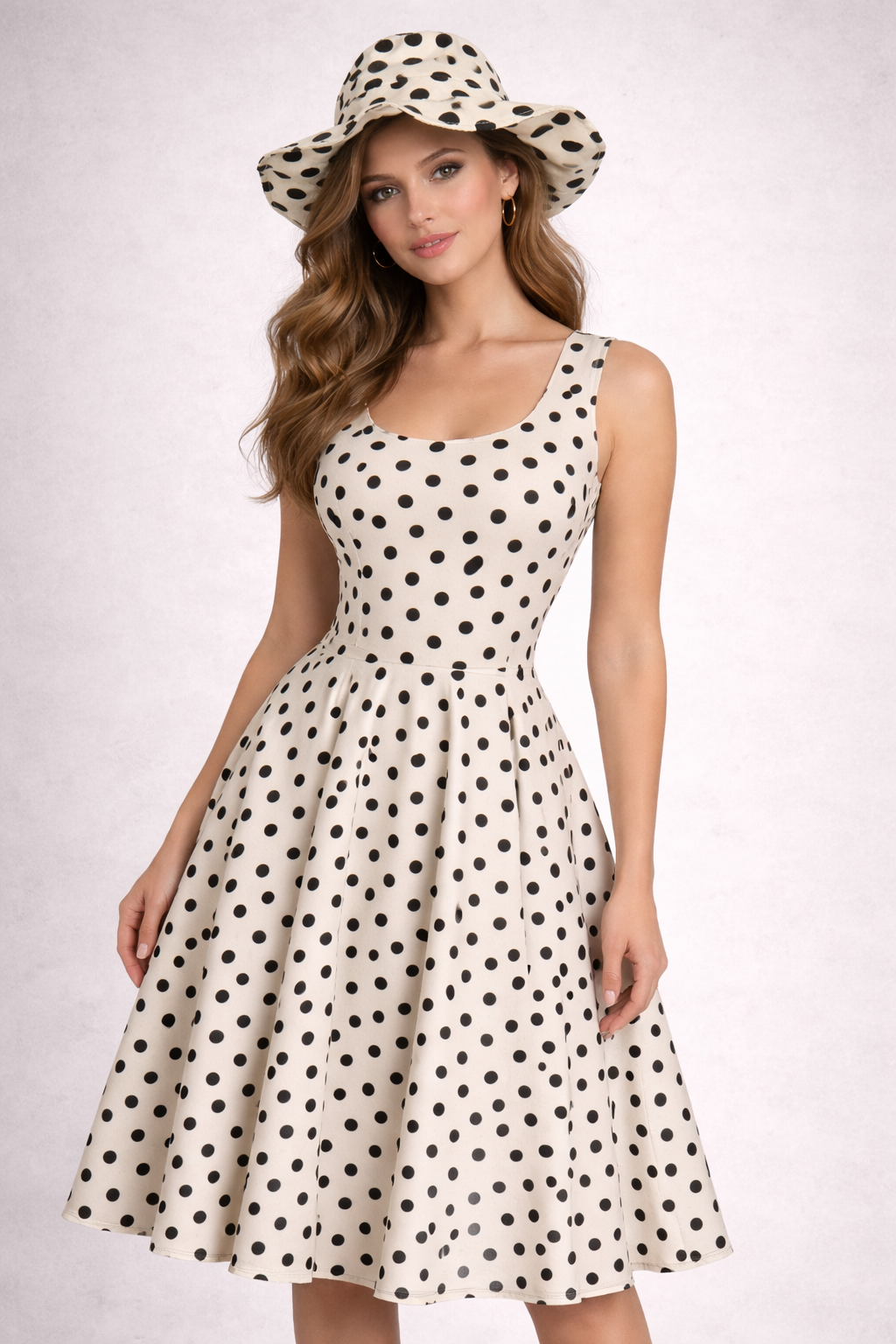 White 100% Cotton Polka Dot Design Trilby Hat